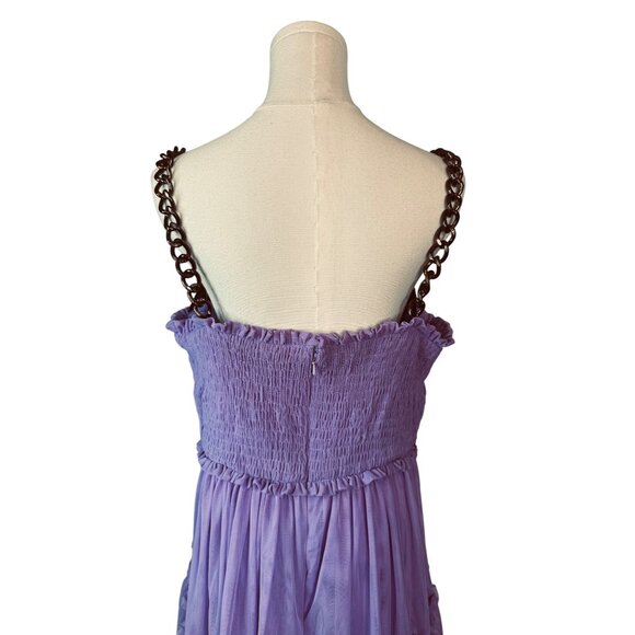 NWOT ASOS Size 10 Purple & Black Tiered Maxi Moto Boho Dress Chain Straps - Picture 15 of 16